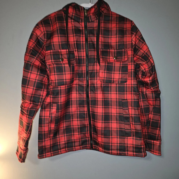 🆕Plaid Full Zip Hooded Heavyweight Jacket w/ Fleece/Sherpa Lining - Men's Small - Picture 4 of 9